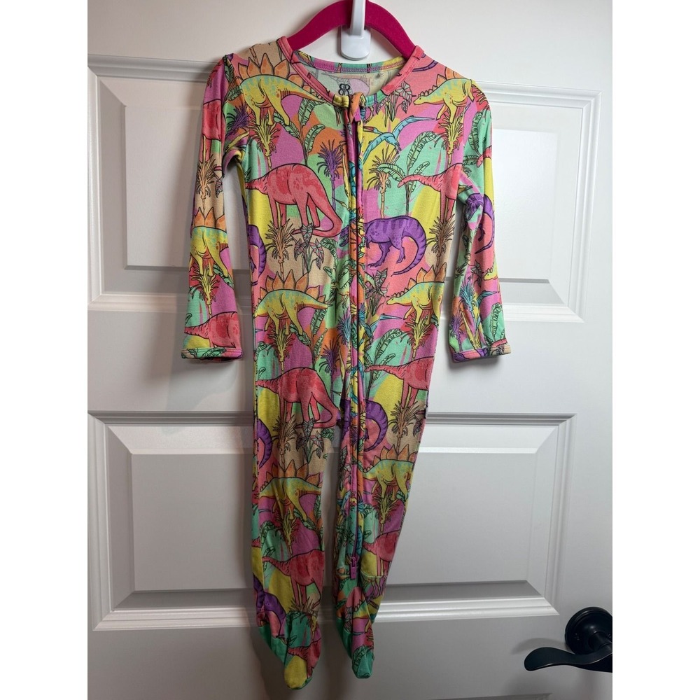 Bums & Roses Dinosaur Bamboo Footie Pajamas Neon Tropical Zippy 12-18 Months